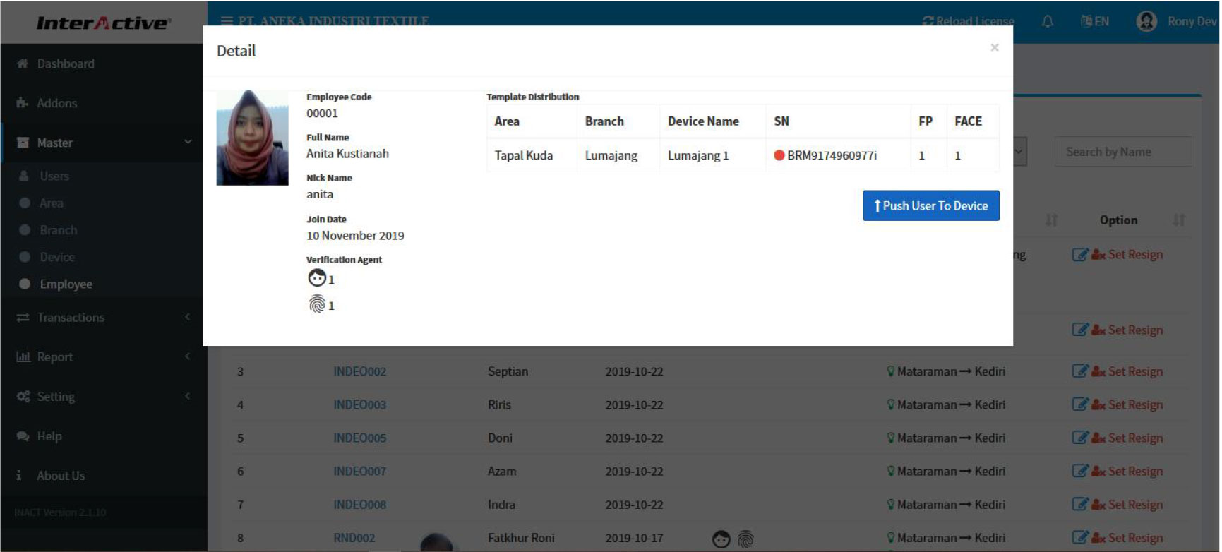 Application connecting InterActive Fingerprint device with HRIS Software InterActive InAct