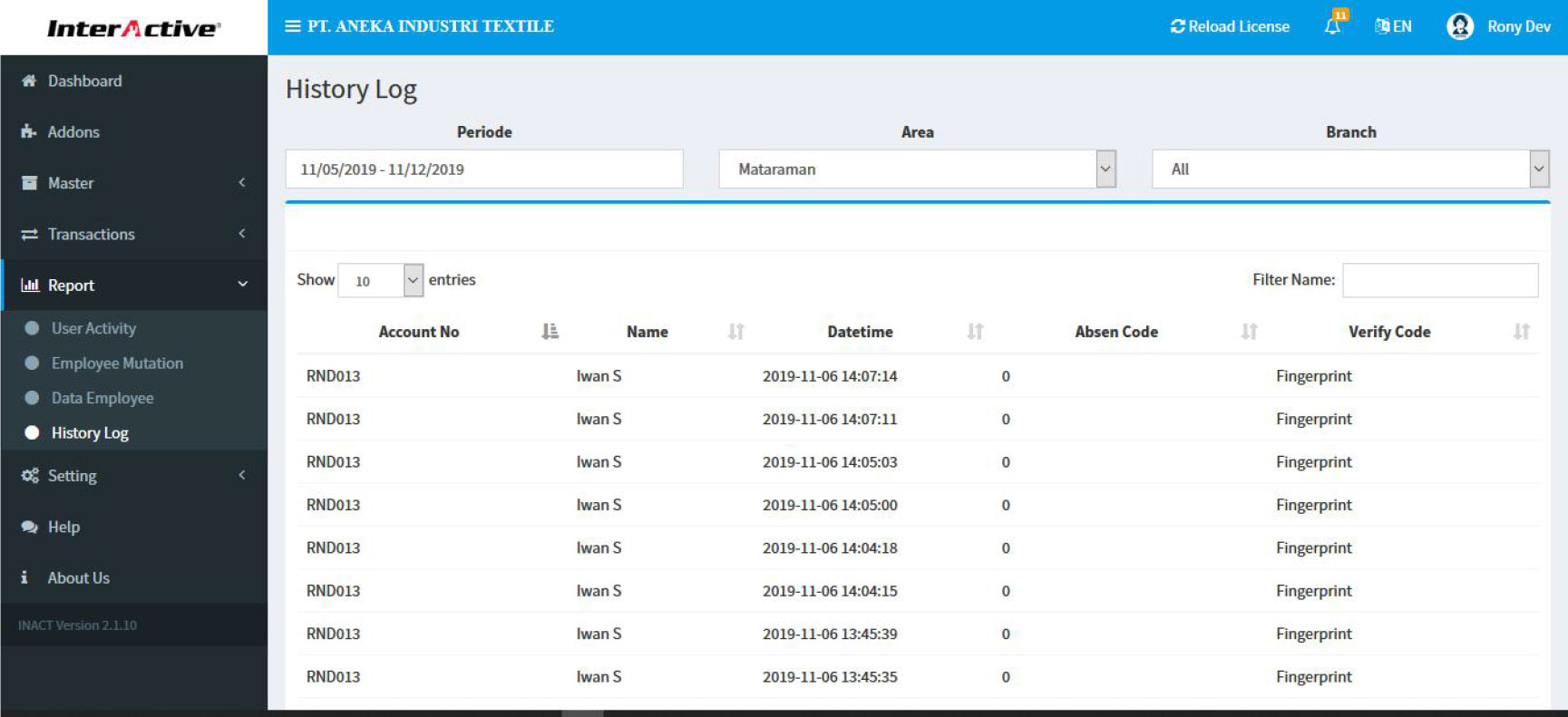 Application connecting InterActive Fingerprint device with HRIS Software InterActive InAct